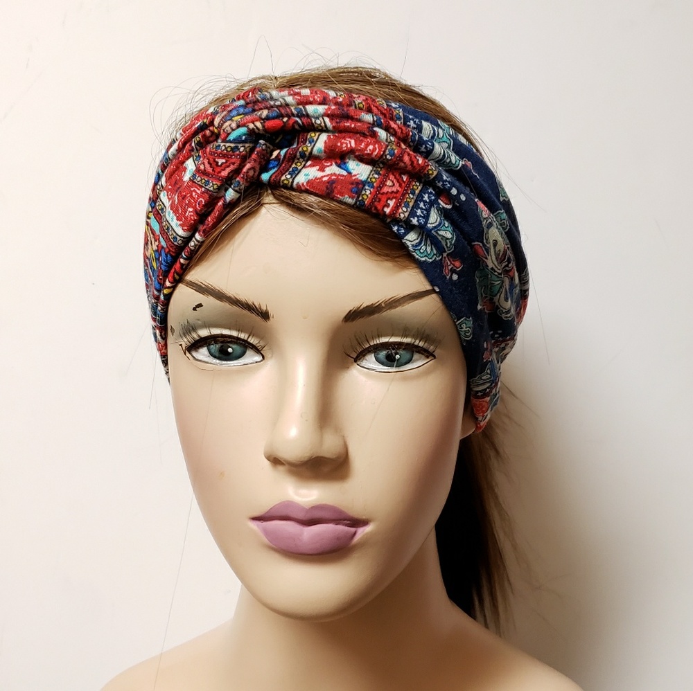 Persian Blue Print Turban Headband, Cute Headwraps - Picture 5 of 8